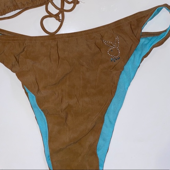 NWT PLAYBOY 🐰 LIGHT BROWN & BLUE BIKINI SET - Picture 4 of 7